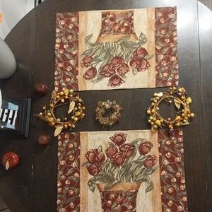 Floral Tapestry Table Runner in Red and Cream
